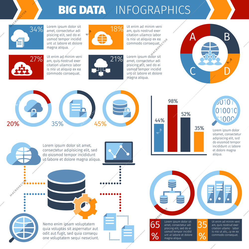 Big data exchange and storing complex wireless computer systems technology statistic analysis  infographic report abstract vector illustration