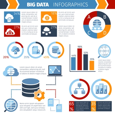 Big data exchange and storing complex wireless computer systems technology statistic analysis  infographic report abstract vector illustration