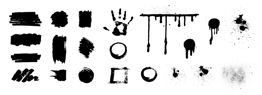 Blots grunge texture realistic set with isolated monochrome icons of human hand spots dots and stains vector illustration