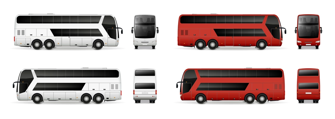 Bus realistic mockup set with transportation symbols isolated vector illustration