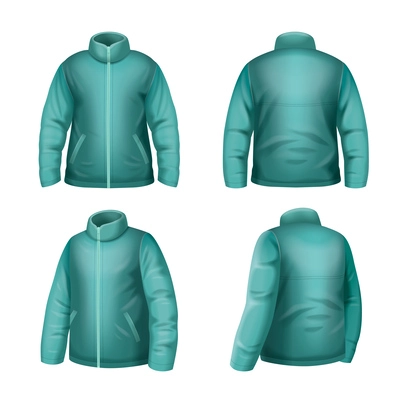 Color sport winter jacket with zip mockup realistic set isolated vector illustration