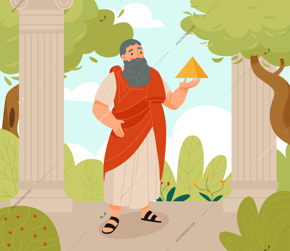 Great greek scientist and philosopher pythagoras flat vector illustration