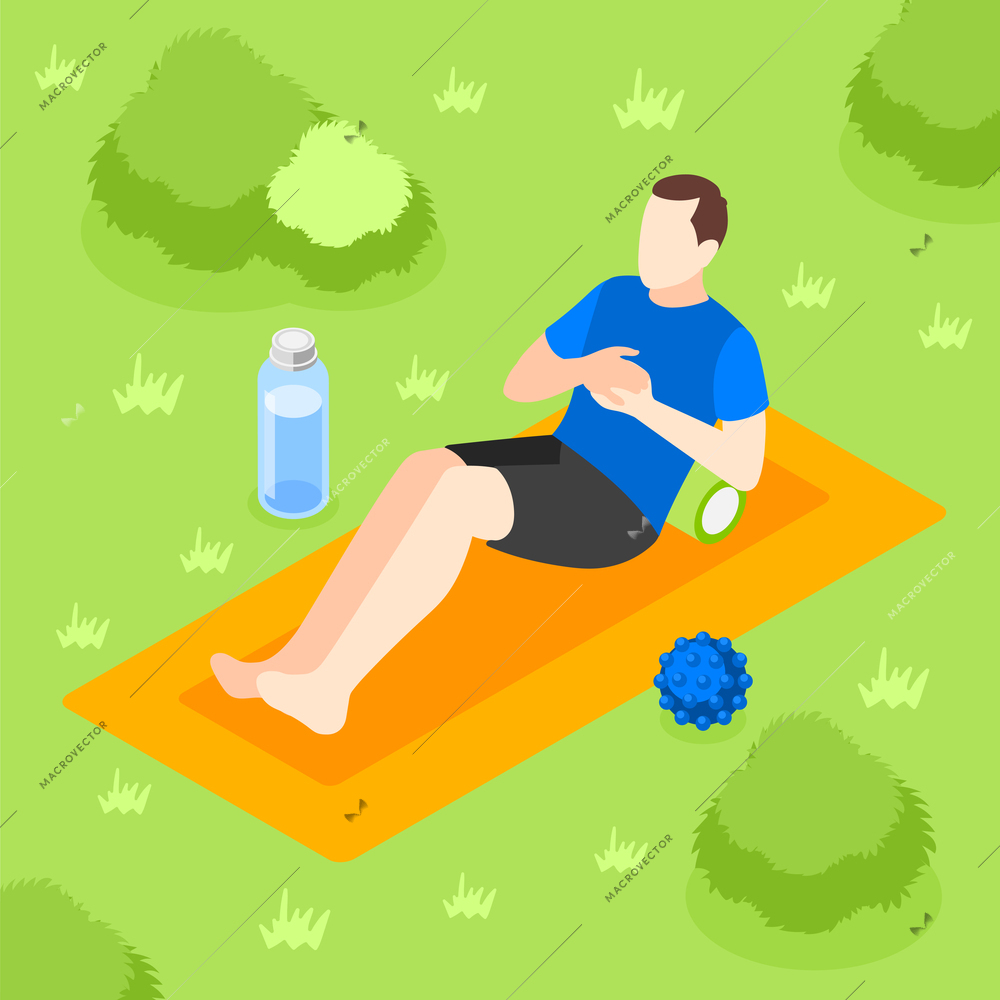 Myofascial release isometric concept with man practicing outdoors vector illustration