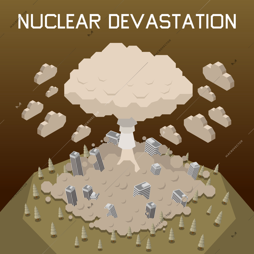 Natural disaster isometric concept with nuclear explosion cataclysm vector illustration