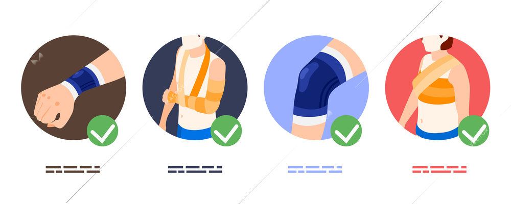 Proper bandage application to different body parts isometric set isolated vector illustration