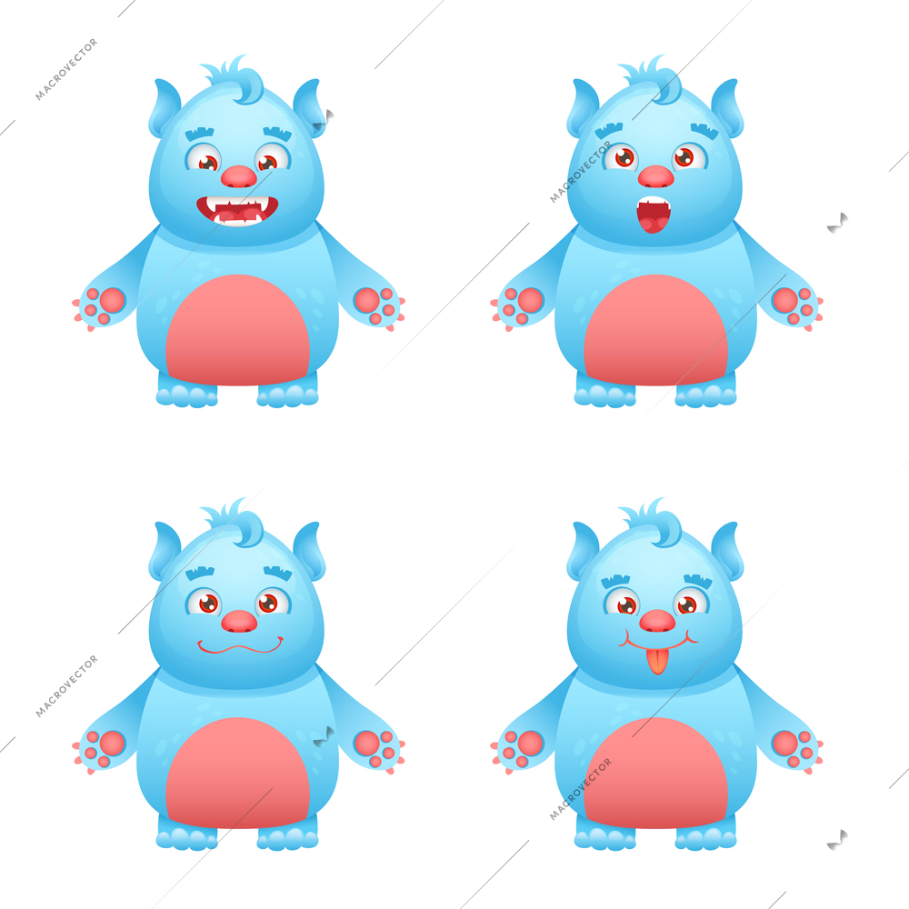 Cute funny and scary monster character emoticons decorative icons set isolated vector illustration