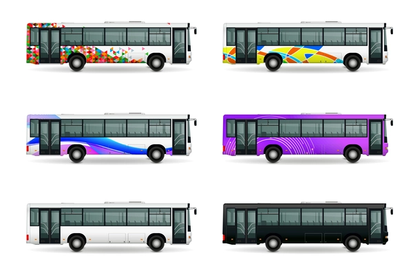 Municipal bus realistic set with public transport symbols isolated vector illustration