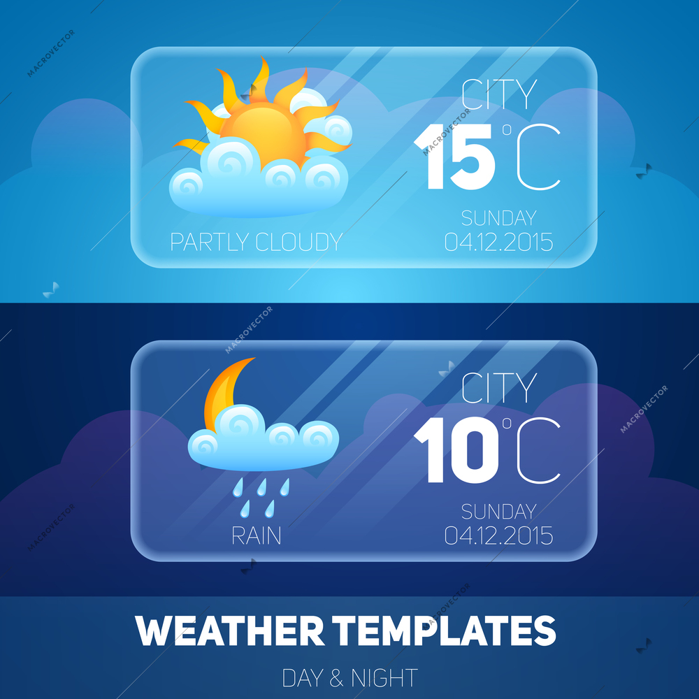 Weather forecast widget meteorology and climate mobile application software layout template vector illustration