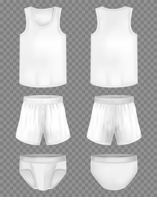 Mens underwear set with white sleeveless tshirts and underpants isolated on transparent background realistic vector illustration