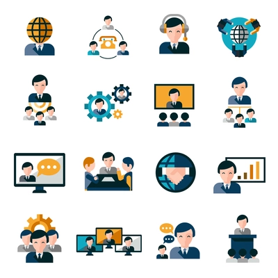 Business meeting icons set with agreement deal presentation collaboration symbols isolated vector illustration