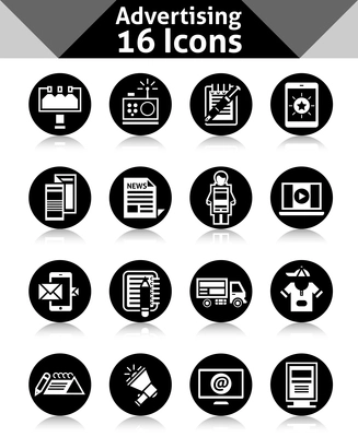 Advertising campaign commercial support media marketing icons black set isolated vector illustration