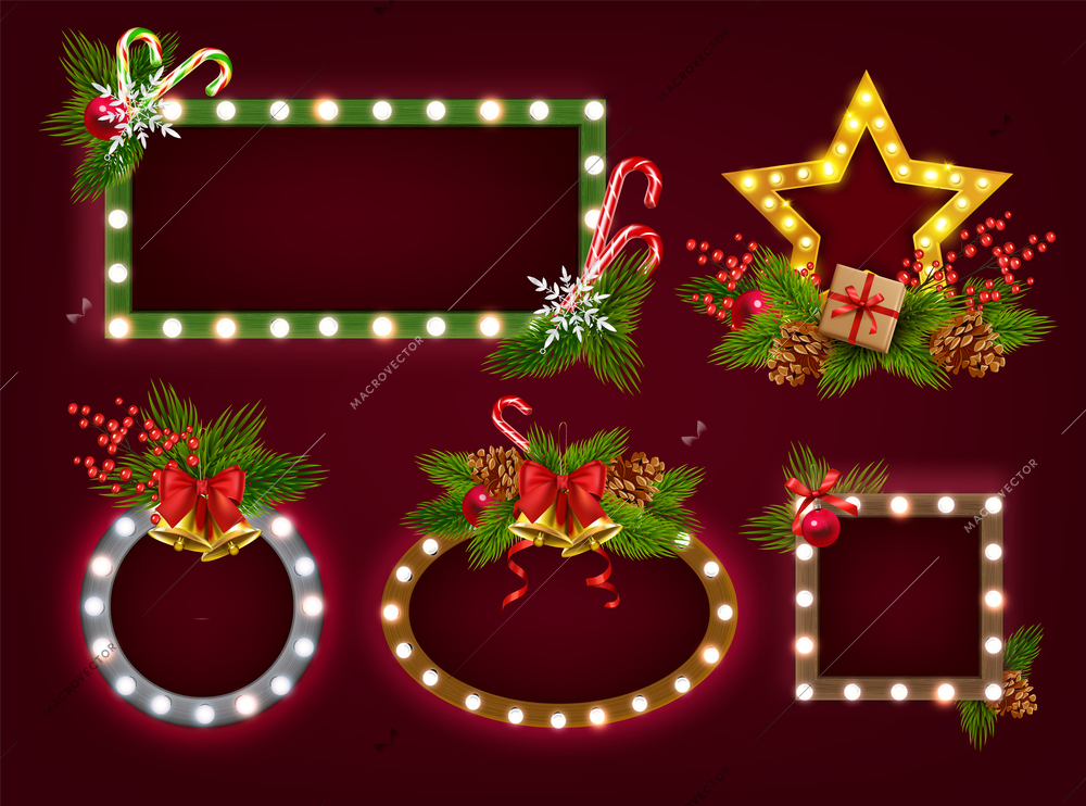 Christmas signs realistic set with holiday celebration symbols isolated vector illustration