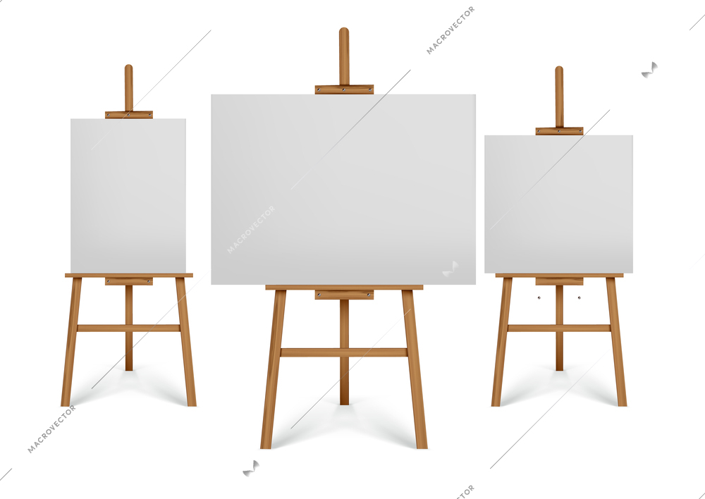 Easel realistic set with painting symbols isolated vector illustration