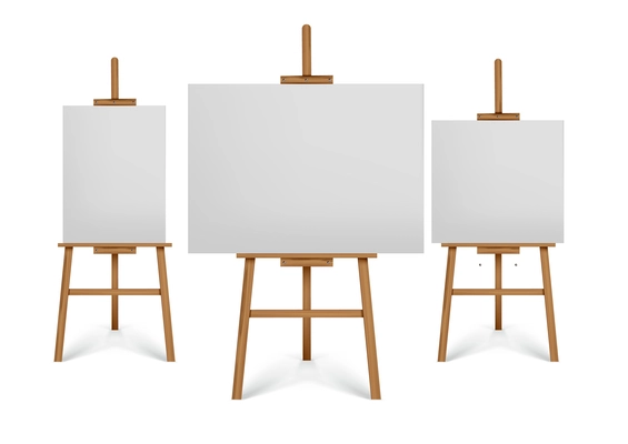 Easel realistic set with painting symbols isolated vector illustration