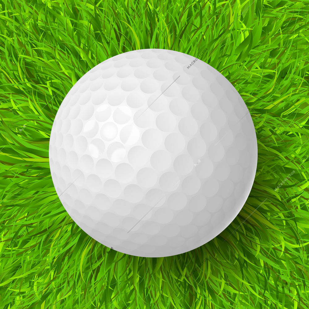 Golf ball on the green grass realistic vector illustration