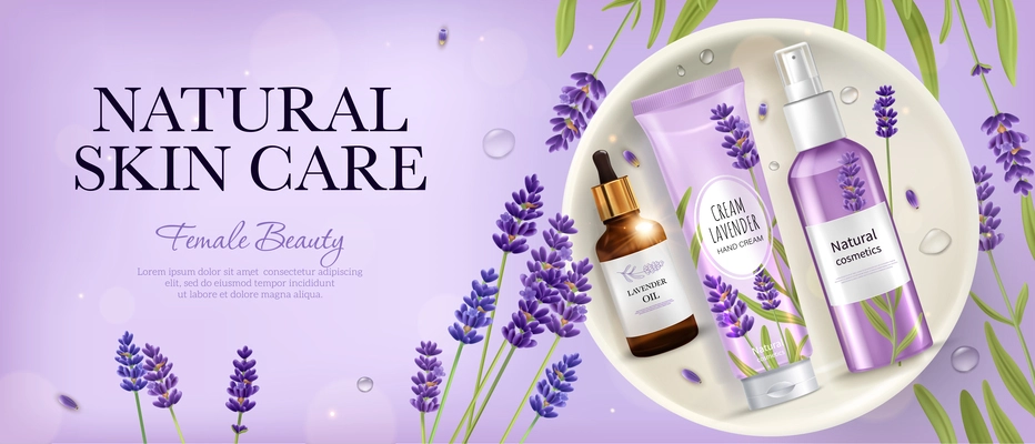 Realistic lavender products advertising poster template with aroma herbs vector illustration