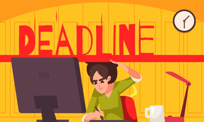 Deadline cartoon concept with stressed women in office vector illustration vector illustration