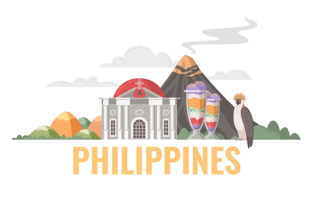 Philippines travel cartoon concept with local nature attractions and cuisine vector illustration