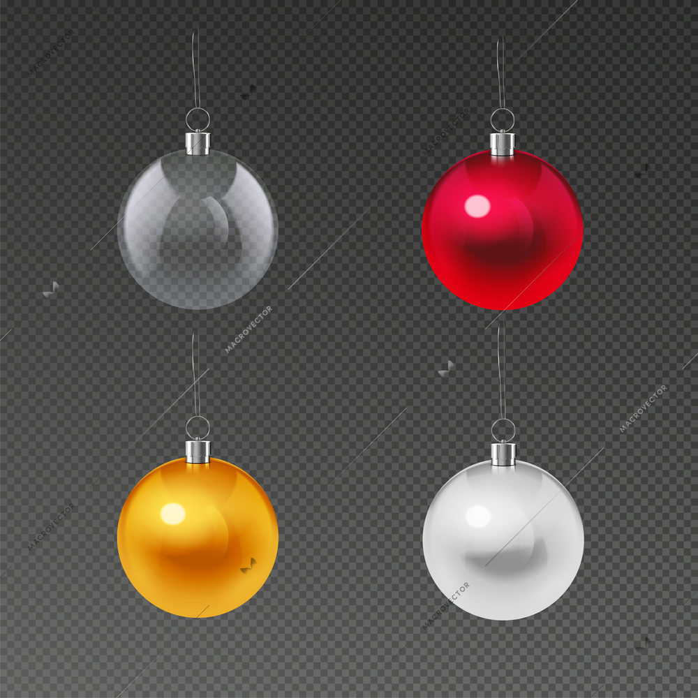 Christmas balls mockup realistic transparent set with celebration symbols isolated vector illustration