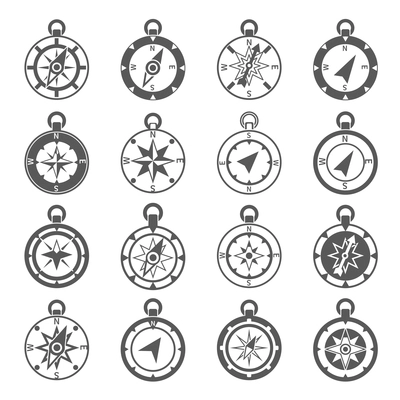 Compass world discovery travel exploration equipment icon black set isolated vector illustration