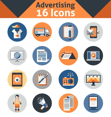 Advertising media support marketing and promotion icons set isolated vector illustration