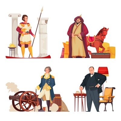 Historical people compositions set with national generals flat isolated vector ilustration