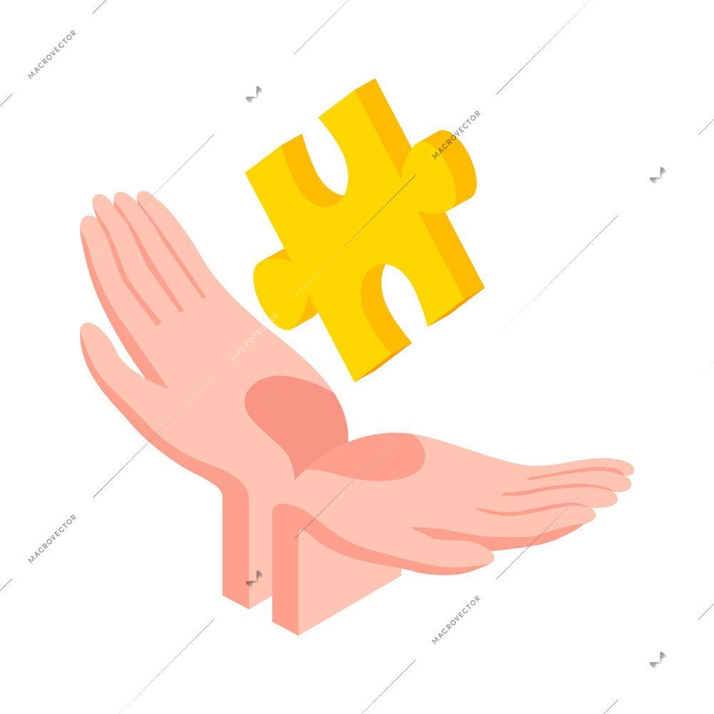 Autism awareness isometric concept icon with human hands holding puzzle piece vector illustration