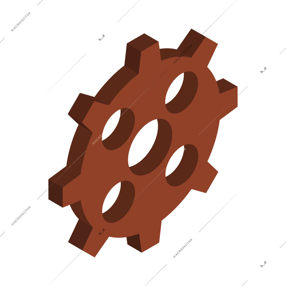 Brown gear with cogs isometric icon vector illustration