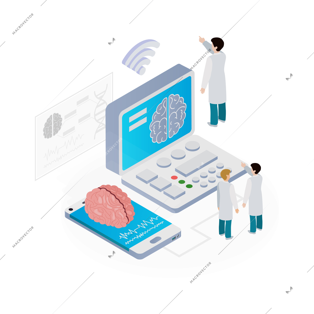 Isometric telemedicine remote tests mobile health concept 3d vector illustration