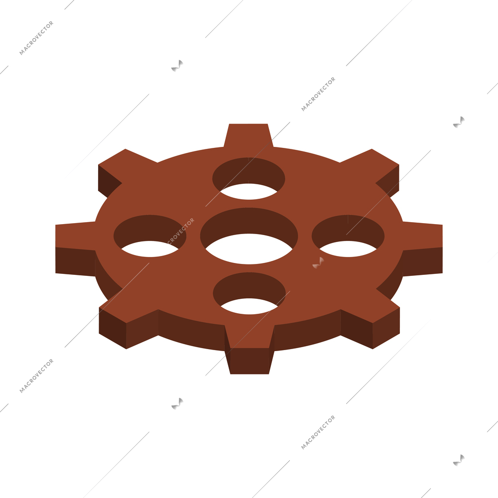 Isometric brown gear element 3d icon on white background vector illustration