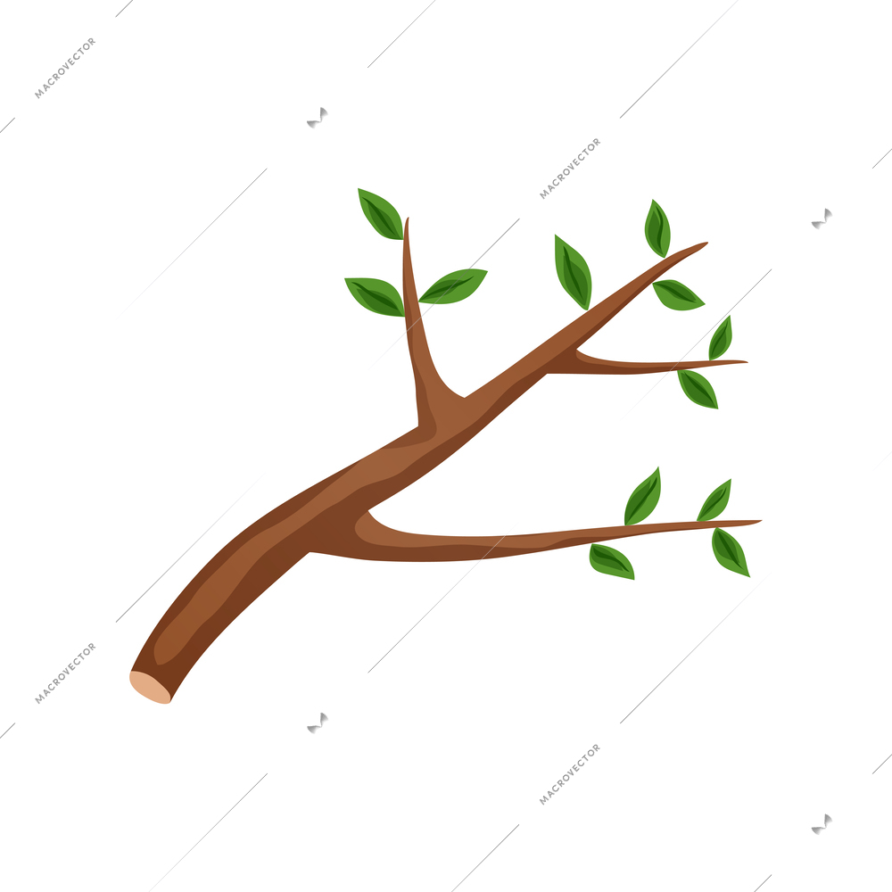 Wood industry firewood flat icon with tree branch with green leaves vector illustration