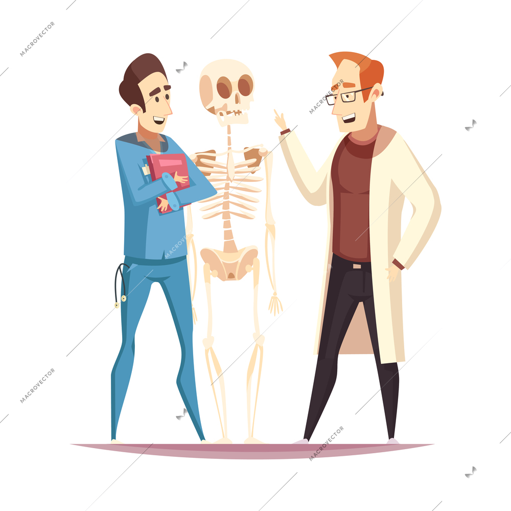 Orthopedist doctor composition with doodle style human characters of patient and medical specialist vector illustration