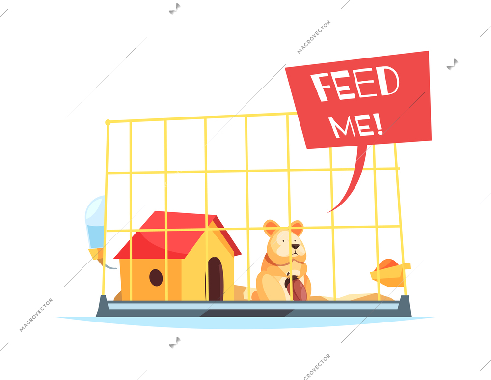 Pet shop composition with doodle style view of animal in shelter on blank background vector illustration