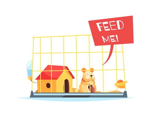 Pet shop composition with doodle style view of animal in shelter on blank background vector illustration