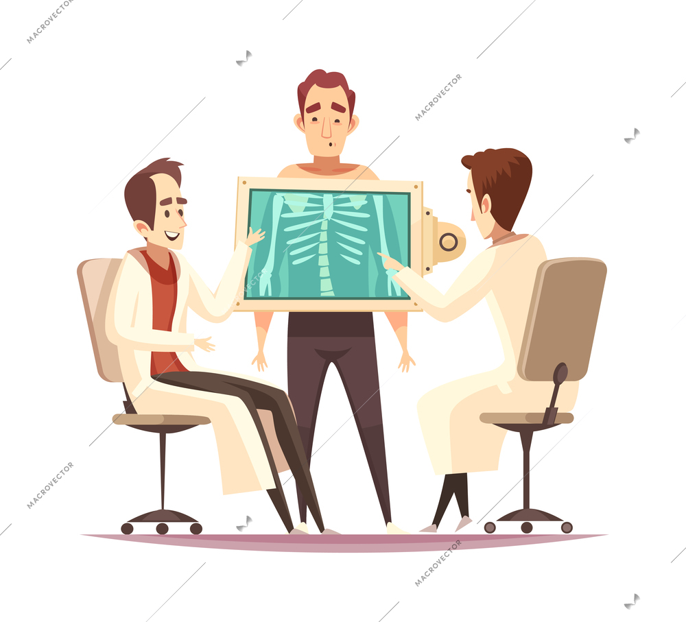 Orthopedist doctor composition with doodle style human characters of patient and medical specialist vector illustration