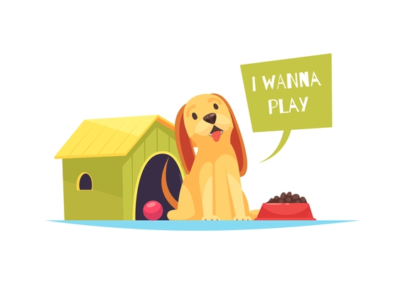 Pet shop composition with doodle style view of animal in shelter on blank background vector illustration