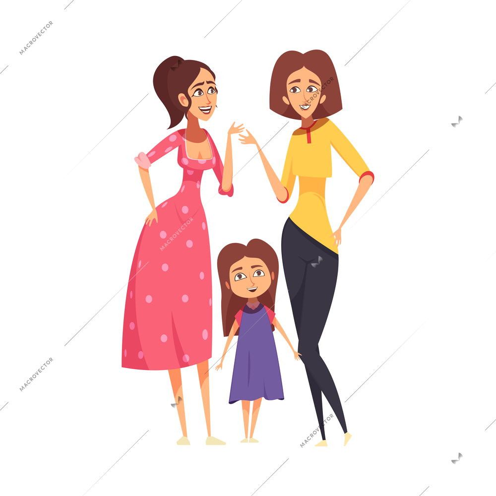 Homosexual families composition with doodle characters of female parents with child vector illustration