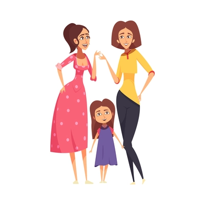 Homosexual families composition with doodle characters of female parents with child vector illustration