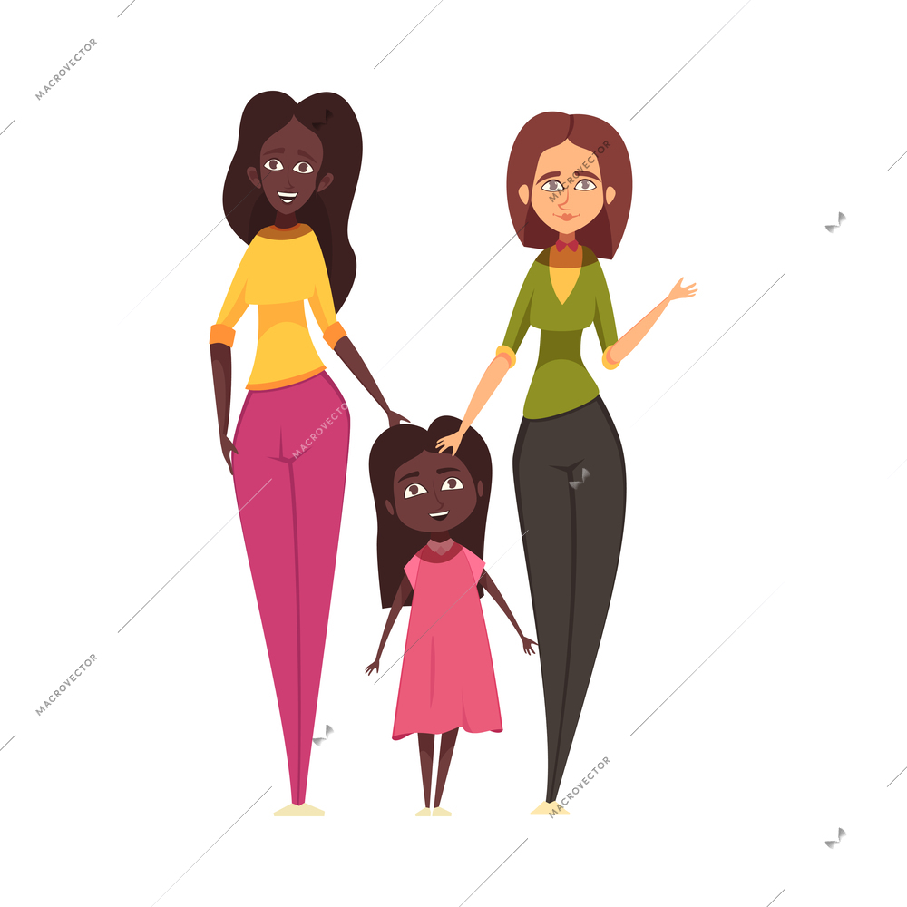 Homosexual families composition with doodle characters of female parents with child vector illustration