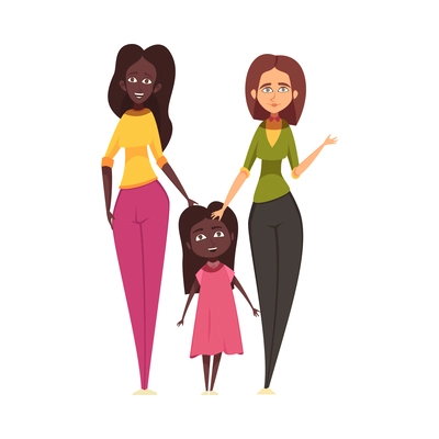 Homosexual families composition with doodle characters of female parents with child vector illustration