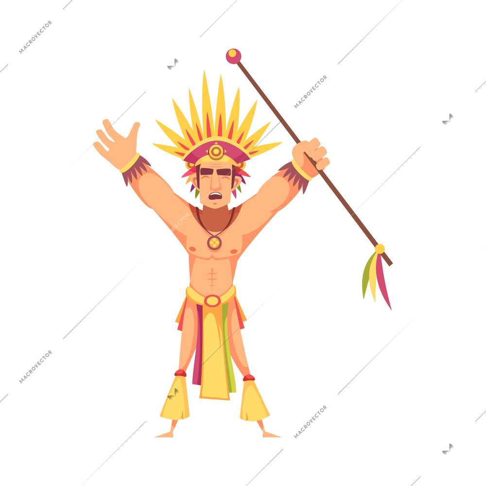 Maya civilization composition with cartoon style human character of ancient person vector illustration