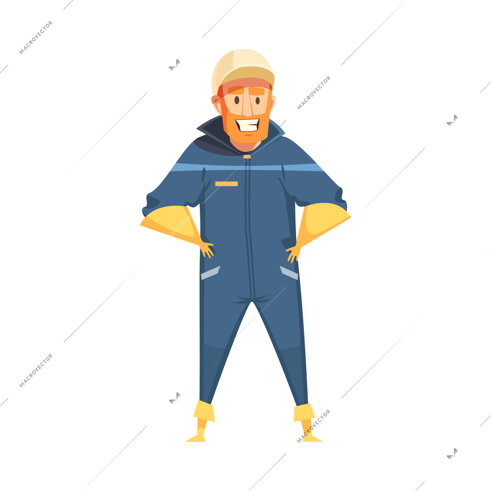 Oil production industry cartoon style composition with human character of worker in uniform isolated vector illustration