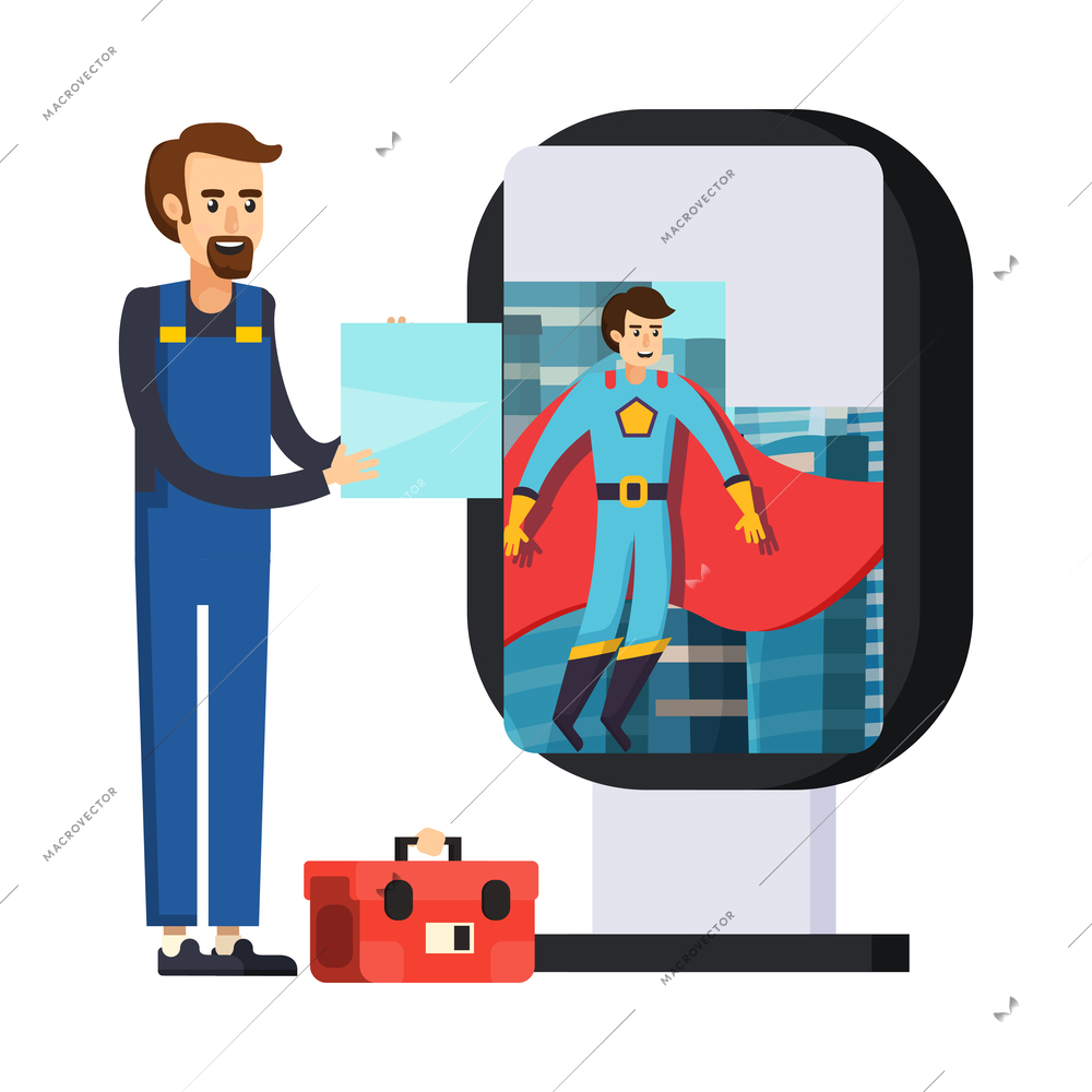 Advertising agency production orthogonal flat people composition with human characters at work vector illustration