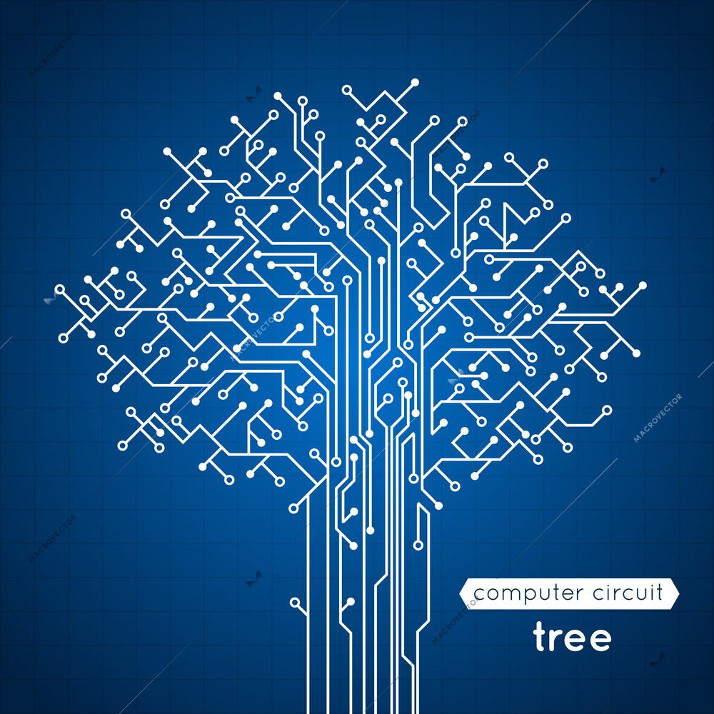 Computer circuit board tree creative electronics concept poster vector illustration