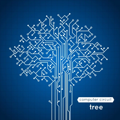 Computer circuit board tree creative electronics concept poster vector illustration