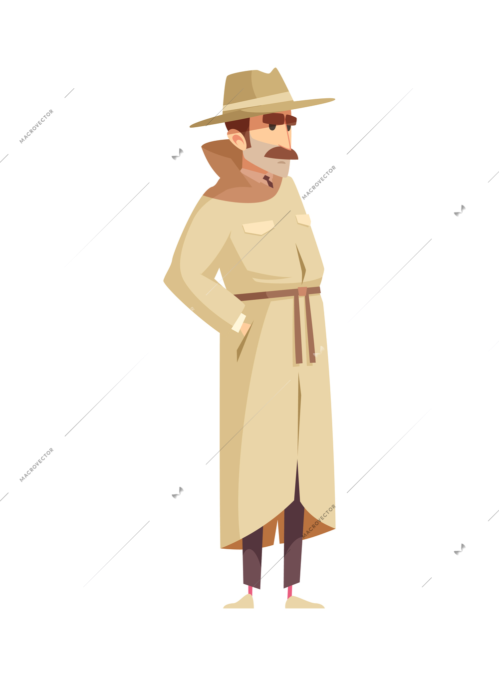 Private detective spy composition with isolated doodle style character of investigating man vector illustration