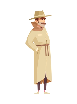 Private detective spy composition with isolated doodle style character of investigating man vector illustration