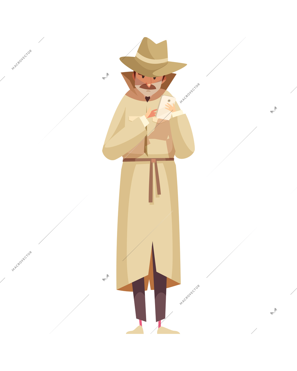 Private detective spy composition with isolated doodle style character of investigating man vector illustration