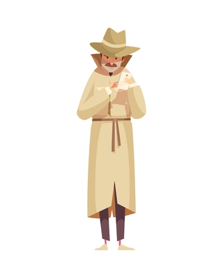 Private detective spy composition with isolated doodle style character of investigating man vector illustration