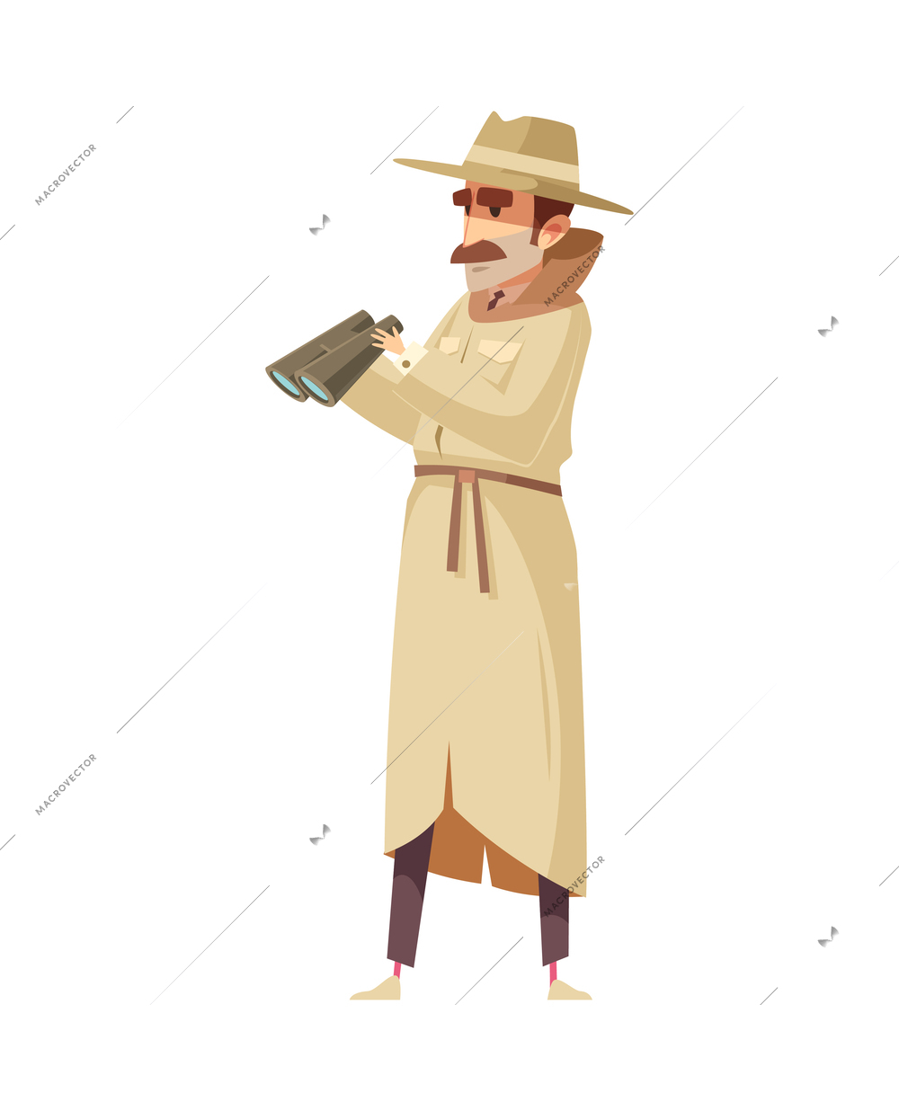 Private detective spy composition with isolated doodle style character of investigating man vector illustration